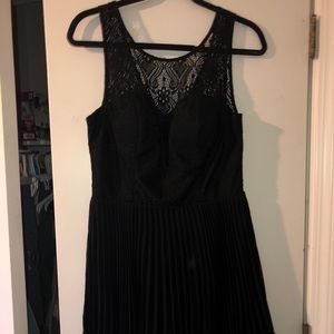 Black dress with lace on top.